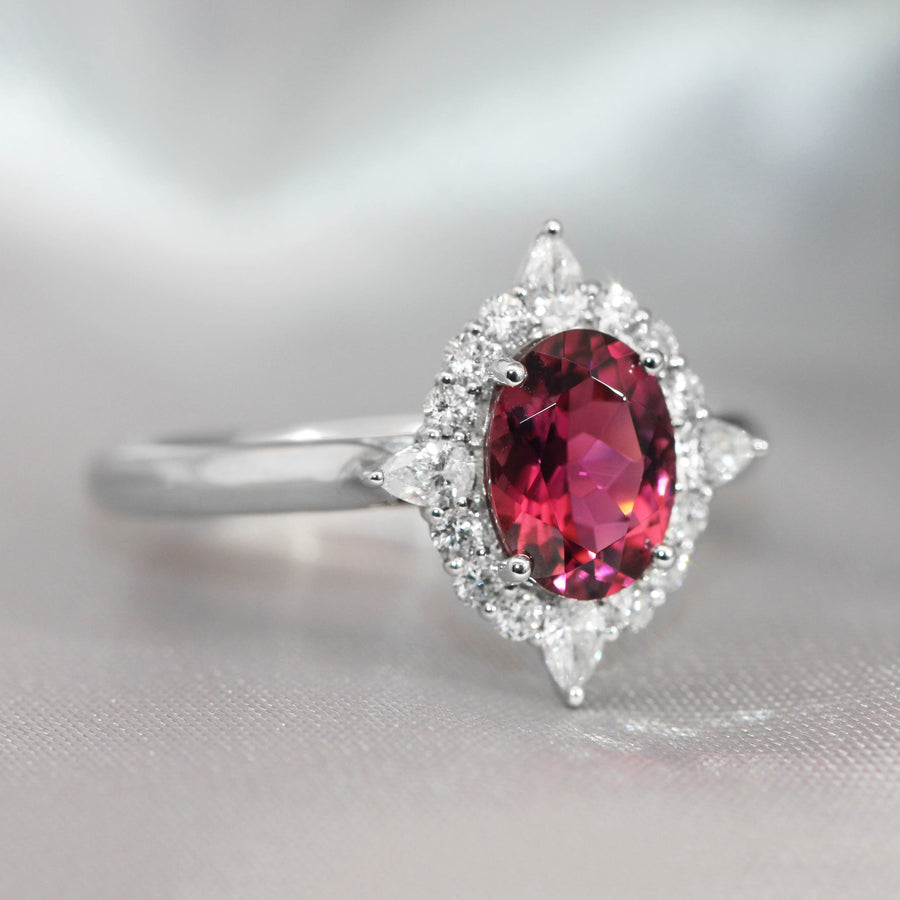 Oval Cut Pink Tourmaline & Diamond Dress Ring – Clayfield Jewellery Online