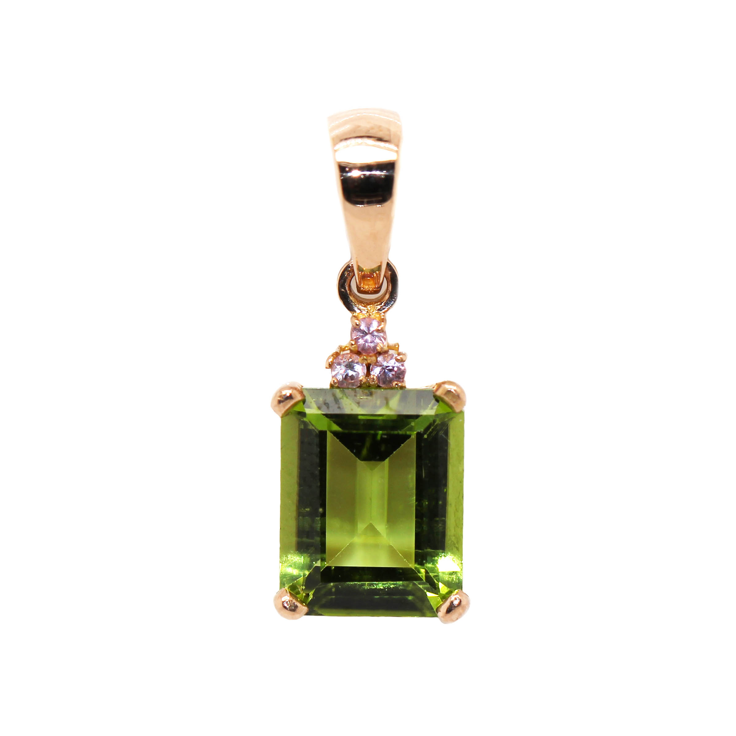 18ct Rose Gold, 3.06ct Peridot & .07ct of Pink Sapphires.