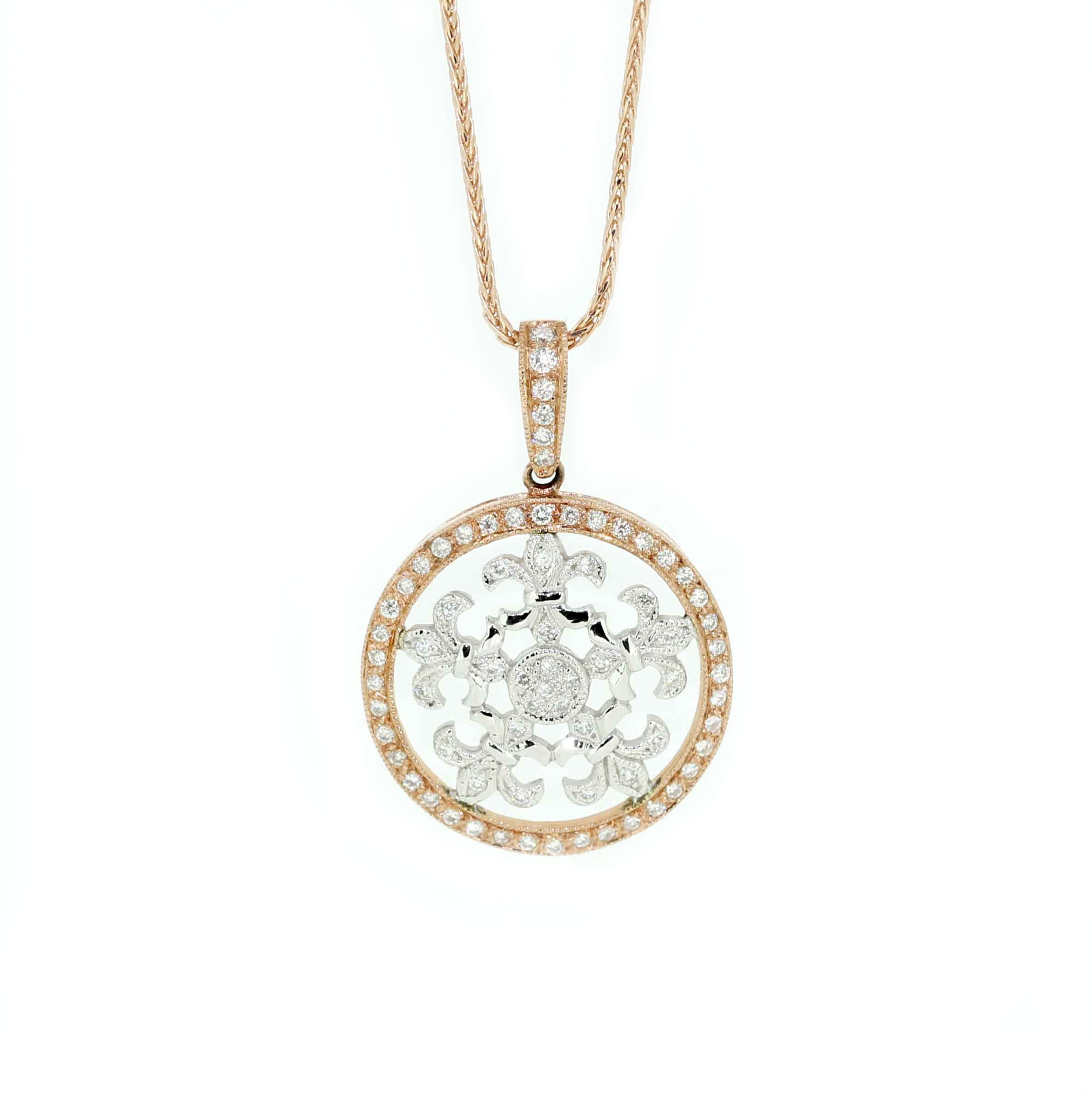 9ct White & Rose Gold, set with .36ct of Diamonds.