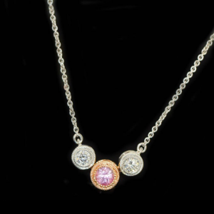 clayfield jewellery pink and white diamond necklace
